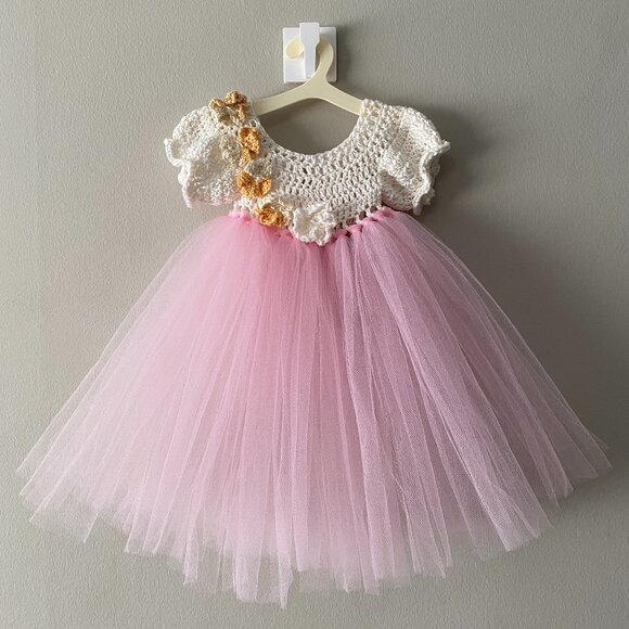 Handmade Other - Handmade Cotton Crochet White Orange Light Pink Tulle Doll Teddy Bear Tutu Dress